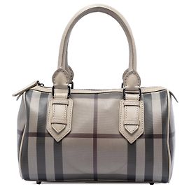 Grey Burberry Smoke Check Coated Canvas Chester Boston Bag