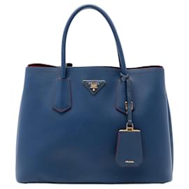 Borsa Double Satchel Prada Medium in pelle Saffiano blu