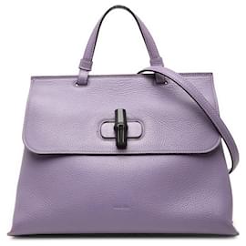Borsa Satchel Daily Gucci Medium in pelle viola con bambù