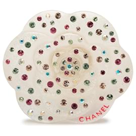 Spilla Camelia in resina e cristalli CC White Chanel