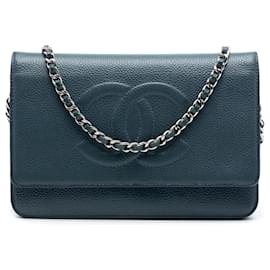 Borsa a tracolla Chanel CC Caviar Wallet On Chain Blu