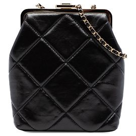 Borsa a tracolla e pochette Chanel Small CC in pelle d'agnello matelassé nera con chiusura kisslock