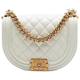 Borsa a tracolla Chanel Mini Boy in caviar trapuntato bianco