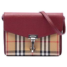 Borsa a tracolla Derby Macken Burberry Small in pelle e tela House Check rossa