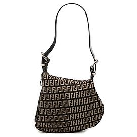 Borsa a tracolla Fendi Zucchino Canvas Oyster Nera