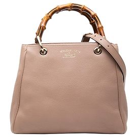 Brown Gucci Small Calfskin Bamboo Shopper Satchel