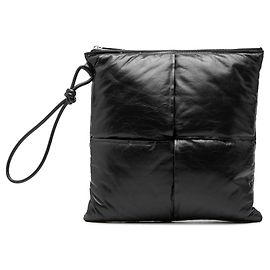 Borsa Clutch Quadrata Imbottita in Pelle Intrecciato Bottega Veneta Nera