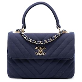 Borsa Chanel Small Chevron Jersey Trendy CC Top Handle Flap Satchel Blu