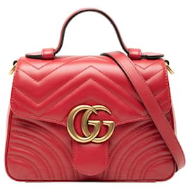 Borsa a mano Gucci Mini GG Marmont in pelle matelassé rossa