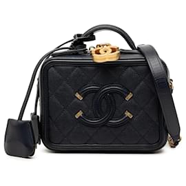 Borsa Vanity Chanel Small Caviar CC Filigree blu