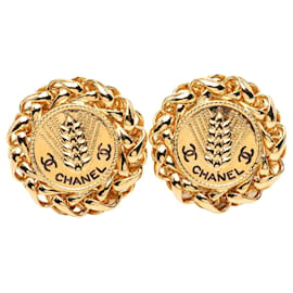 Orecchini a clip Chanel CC placcati oro con medaglione a spiga