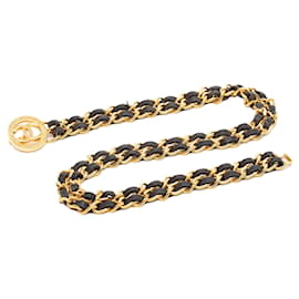 Gold Chanel Gürtel aus geflochtenem Leder mit doppelt goldplattierter Kette