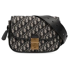 Borsa a tracolla con patta Dior Oblique Canvas blu