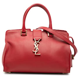 Rote Saint Laurent Baby Downtown Cabas Satchel aus Leder mit Monogramm