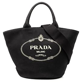 Prada Canvas Canapa Logo Tote Satchel Schwarz