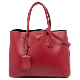 Borsa Satchel Doppia Prada Medium in Pelle Saffiano Rossa