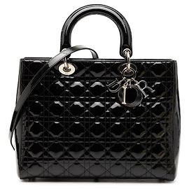 Borsa Lady Dior Large in pelle verniciata Cannage Nera
