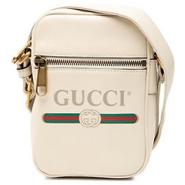 Borsa a tracolla Mini Gucci in pelle di vitello grana bianca con logo