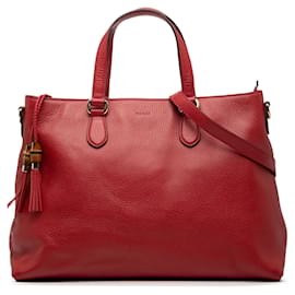Borsa satchel in pelle rossa con nappa di bambù Gucci