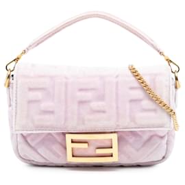Borsa Satchel Baguette Fendi Mini Zucca in velluto goffrato rosa