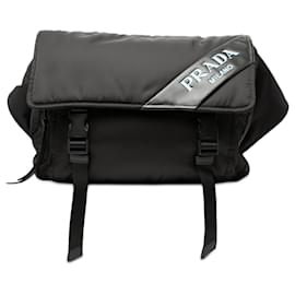 Borsa cintura Prada in Tessuto con rifiniture in vitello morbido e doppia fibbia, Nero