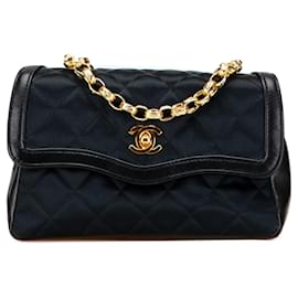 Borsa Crossbody Chanel CC in raso trapuntato nero con catena Bijoux e patta singola