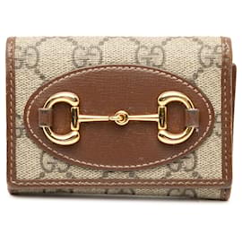 Beige Gucci GG Supreme Horsebit 1955 Trifold Wallet Small Wallets