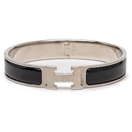 Bracelete Hermès Clic Clac H Narrow em esmalte preto PM
