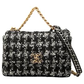 Borsa Chanel 19 Flap Satchel Large in Tweed Nero