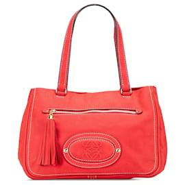 Bolsa de Ombro LOEWE Nubuck Anagram Madrid com Franjas Vermelha