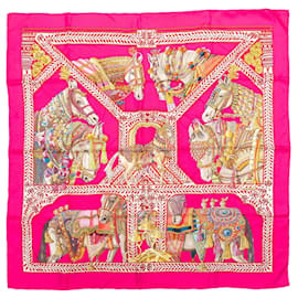Foulard in seta stampato motivo 'La Danse du Cheval Marwari' Hermes Fuchsia & Multicolor - Hermès