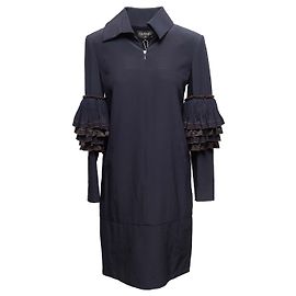 Designers Remix Cappotto in seta blu navy Chanel con rifiniture a volant e zip Taglia FR 36