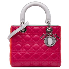 Borsa Lady Dior Satchel Medium in pelle d'agnello Cannage tricolore rosa