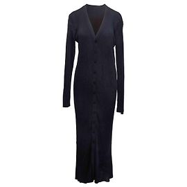 Saint Laurent Maxi-Kleid aus Rippstrick mit Knöpfen, Navy, Größe US S