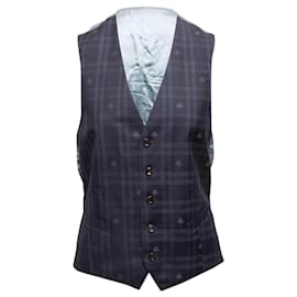Chaleco Gucci azul marino con motivo de abeja y cuadros Talla IT 46