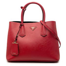 Borsa Satchel Doppia Prada Medium in Pelle Saffiano Rossa