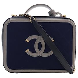 Borsa Vanity Satchel Chanel Medium Tricolor Jersey CC Filigree Blu