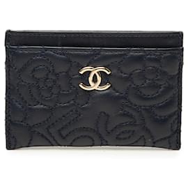 Blue Chanel CC Embossed Lambskin Camellia Card Holder
