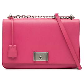 Borsa a tracolla con patta e catena Prada Saffiano Lux Lock Rosa