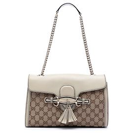 Borsa a tracolla Gucci Emily Medium in tela GG beige