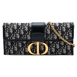 Borsa a Pochette Dior Oblique Canvas 30 Montaigne Blu con Catena e Tracolla