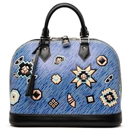 Borsa Satchel Alma PM Louis Vuitton Epi Denim Aztec Blu