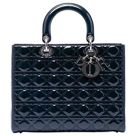 Borsa Lady Dior Large in pelle vernice Cannage Blu