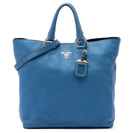 Borsa Tote Satchel Aperta Convertibile Prada Vitello Daino Blu