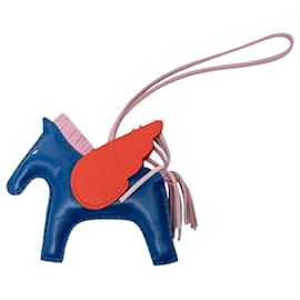 Blue Hermès Milo Lambskin and Swift Grigri Rodeo Pegase Bag Charm PM Key Chain