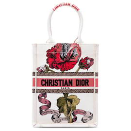 Borsa Book Tote verticale Dior in tela ricamata Fleurs Bibliques marrone