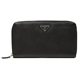 Prada Saffiano Travel Wallet mit Rundum-Reißverschluss, Schwarz