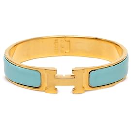 Blue Hermès Narrow Enamel Clic H Bracelet GM