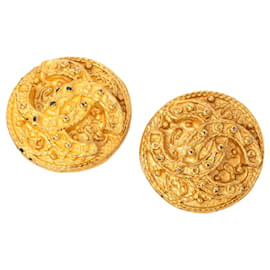 Orecchini a clip rotondi Arabesque Chanel CC placcati in oro