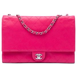 Borsa a tracolla Chanel Jumbo Quilted Lambskin 3 Accordion Double Flap Rosa